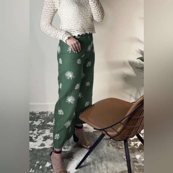 Embroidered Green Zara Pants - Size XS - NWT! - Picture 5 of 9
